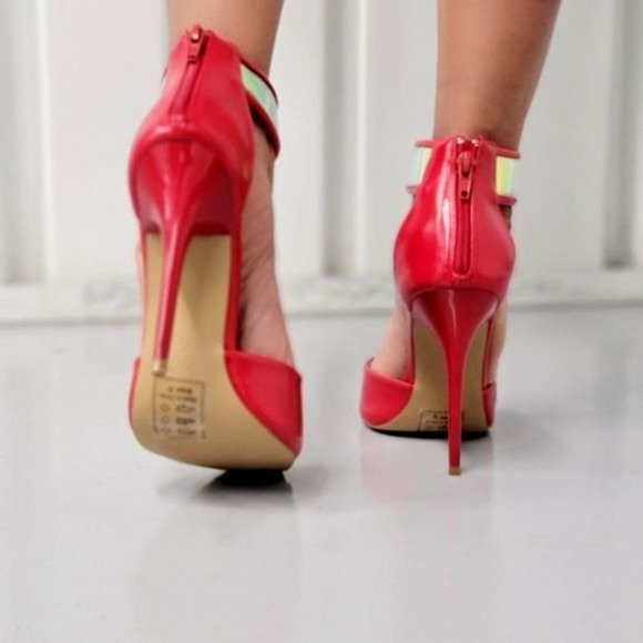 Women's Red Close Back Ankle Strap Heel Sandals - Picture 6 of 7